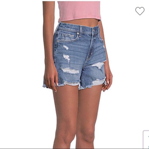 Arizona High-waist Distressed Faded Ripped Frayed Hem Denim Shorts - Picture 1 of 11